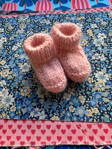 Hand Knitted Baby Bootie. Peach.