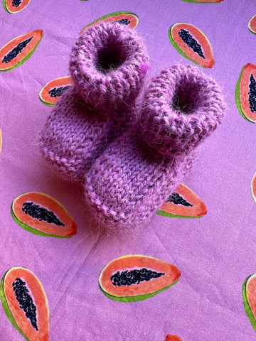 HAND KNITTED BABY bootie. Rose Pink.
