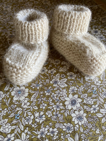 Hand Knitted Baby Bootie. Cream.