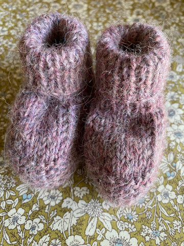 Hand Knitted Baby Bootie. Purple.