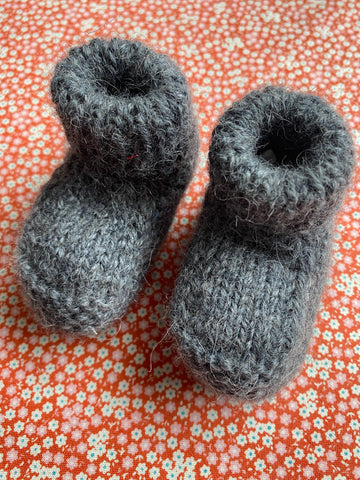 Hand Knitted Baby Bootie. Grey