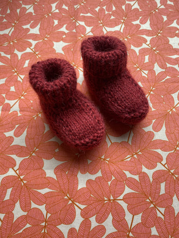 Hand Knitted Baby Bootie. Red.